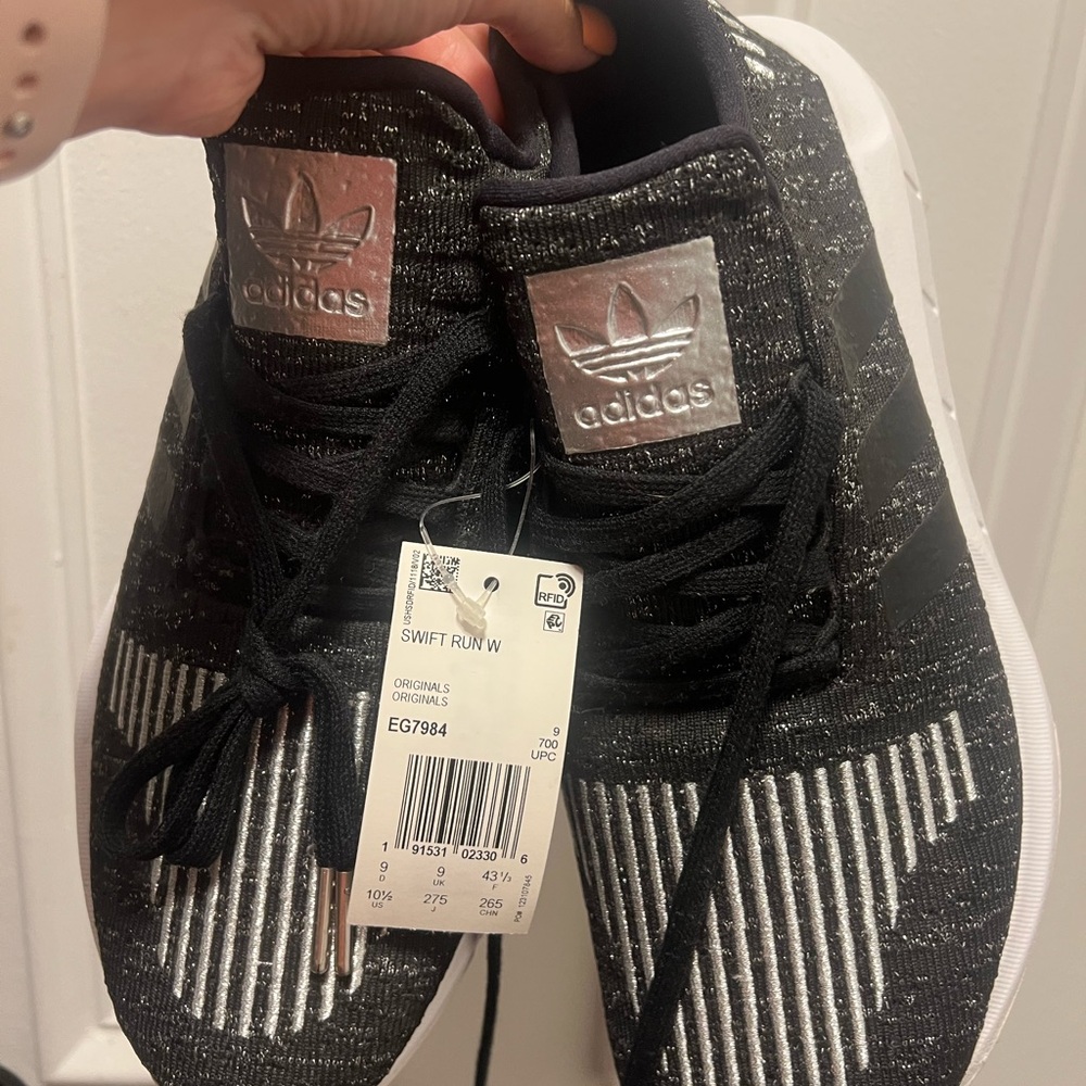 Adidas Black and White Sneakers with Knit Design